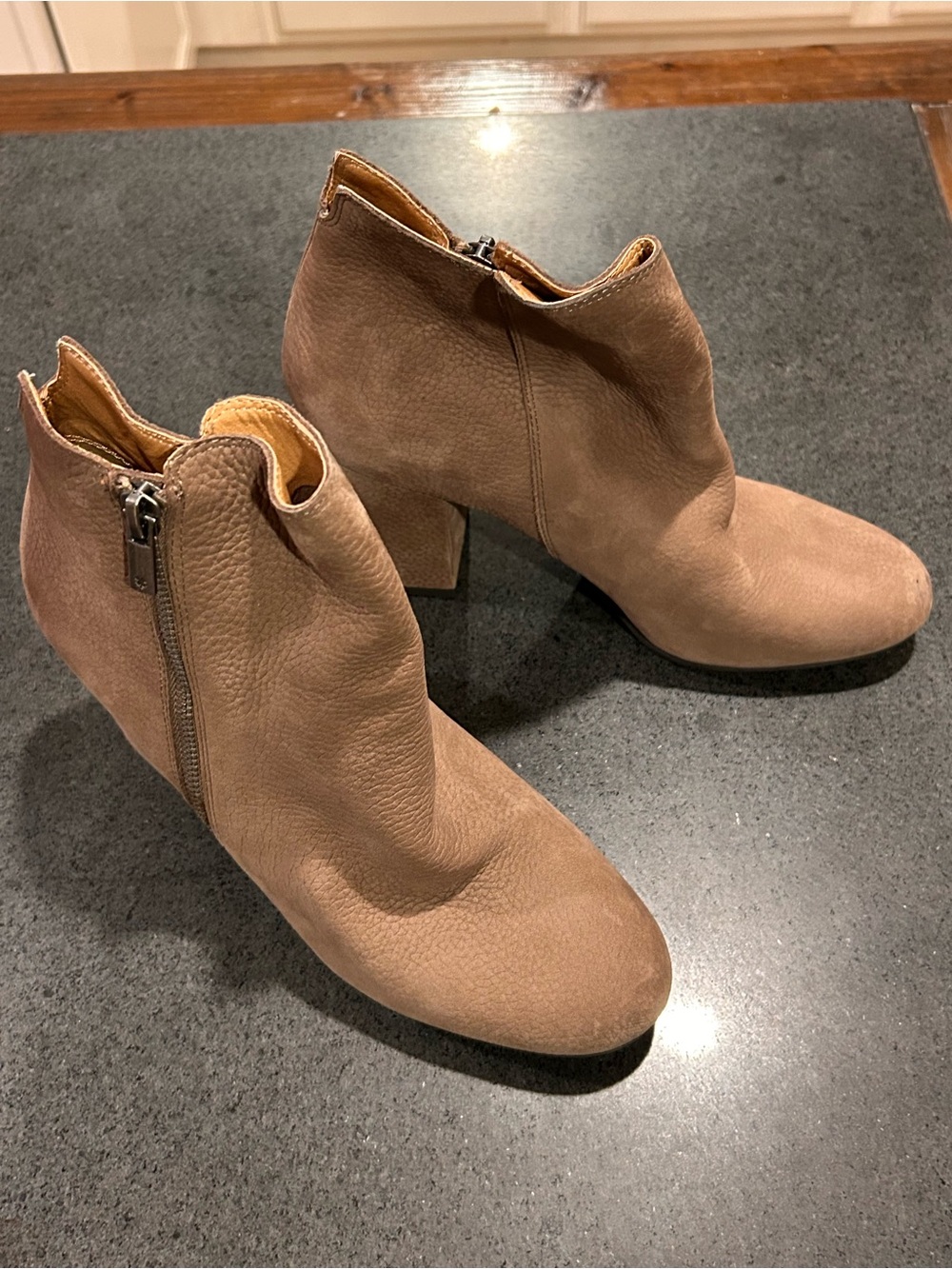 Lucky Brand - Women's Taupe Suede Ankle Booties with Side Zip